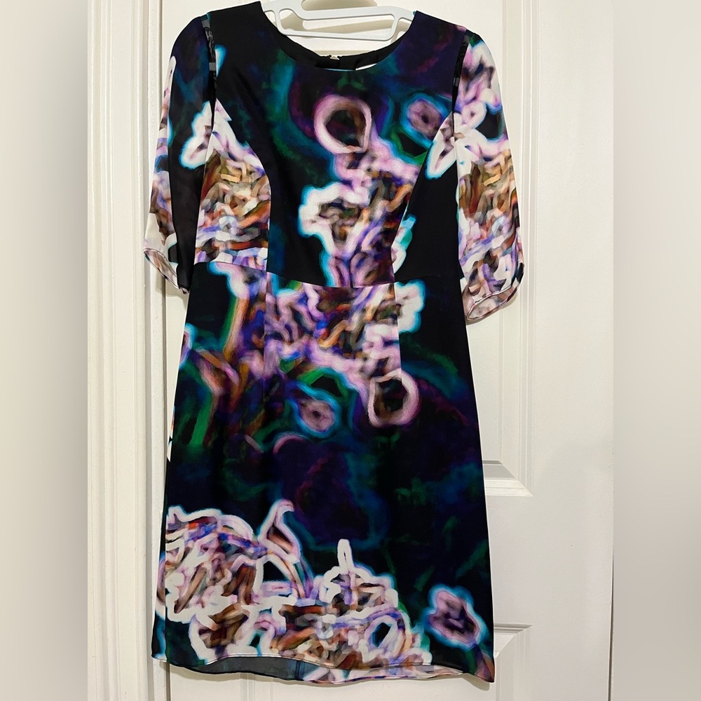 Milly NWT Abstract Silk Shift Dress with Sleeves Sz 0